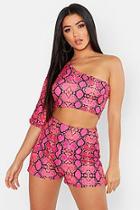 Boohoo Snake Print One Shoulder Top & Short Co-ord