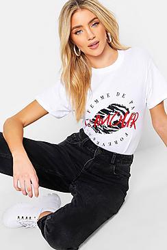 Boohoo Zebra French Slogan Lips T-shirt