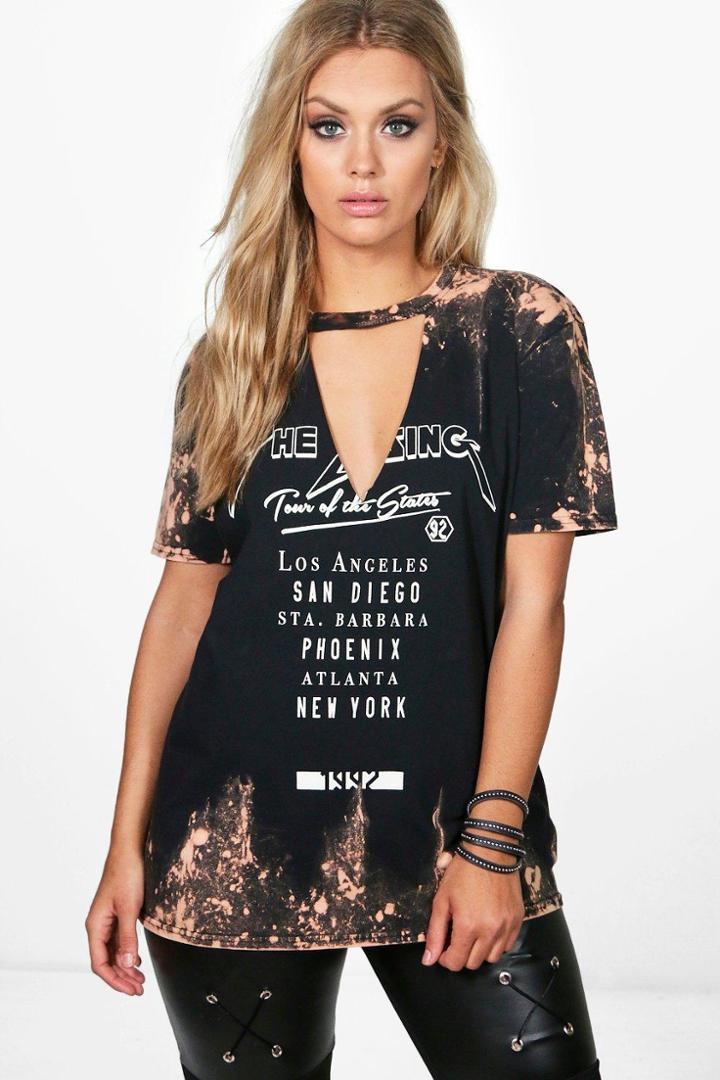 Boohoo Plus Kim Acid Wash Print Tee Multi