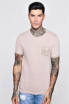 Boohoo Crew Neck T-shirt With Camo Pocket Print