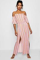 Boohoo Ava Off The Shoulder Striped Split Maxi Dress