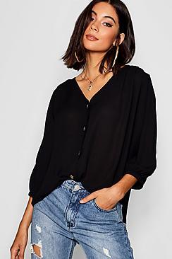 Boohoo Horn Button Through Blouse