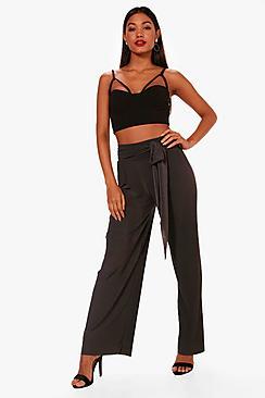 Boohoo Slinky Pleated Tie Waist Trouser