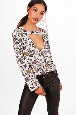 Boohoo Petite Cut Out Detail Floral Blouse