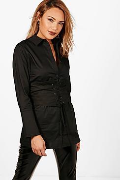 Boohoo Detachable Corset Belt Tailored Shirt