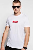 Boohoo Man Red Box Logo Print T-shirt White