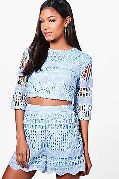 Boohoo Boutique Ray Crochet Crop & Short Co-ord Set