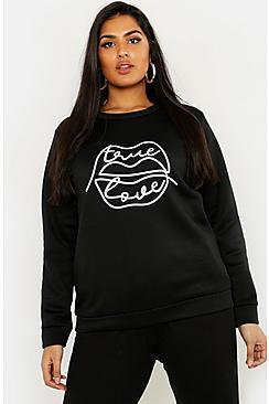 Boohoo Plus Love Is Love Lips Graphic Sweat