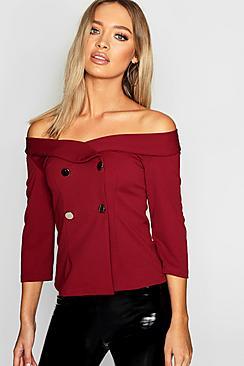 Boohoo Cold Shoulder Button Detail Tux Blouse