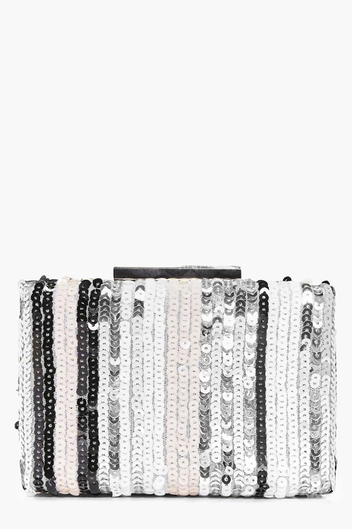Boohoo Erin Tonal Striped Sequin Box Clutch Bag Multi