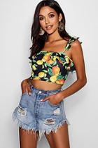 Boohoo Grace Lemon Print Ruffle Cami