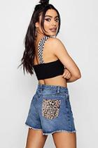 Boohoo Leopard Print Patch Pocket Denim Shorts