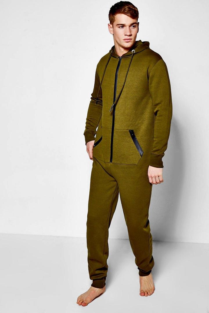 Boohoo Technical Zip Hooded Oneise Khaki