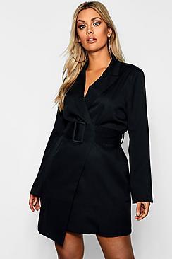 Boohoo Plus Belted Asymmetric Blazer Dress