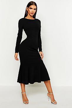 Boohoo Fishtail Long Sleeve Midaxi Dress