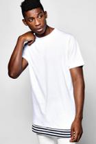 Boohoo Longline T-shirt With Extended Stripe Hem White