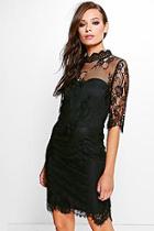 Boohoo Audrina Lace 3/4 Sleeve Bodycon Dress