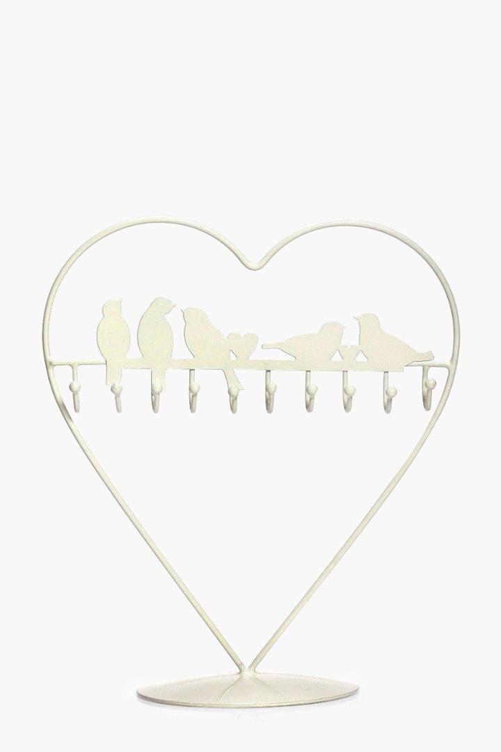 Boohoo Heart Shaped Bird Wire Jewellery Stand Cream