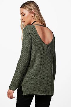 Boohoo Alexandra Tab Back Slouchy Jumper