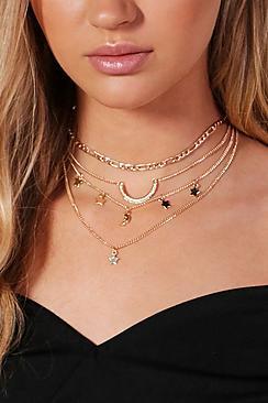 Boohoo Lauren 4 Layer Chain Star & Horn Choker