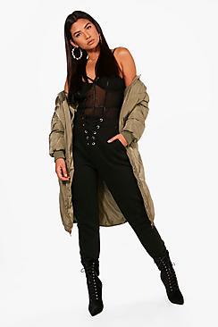 Boohoo Emma Longline Chevron Quilted Coat