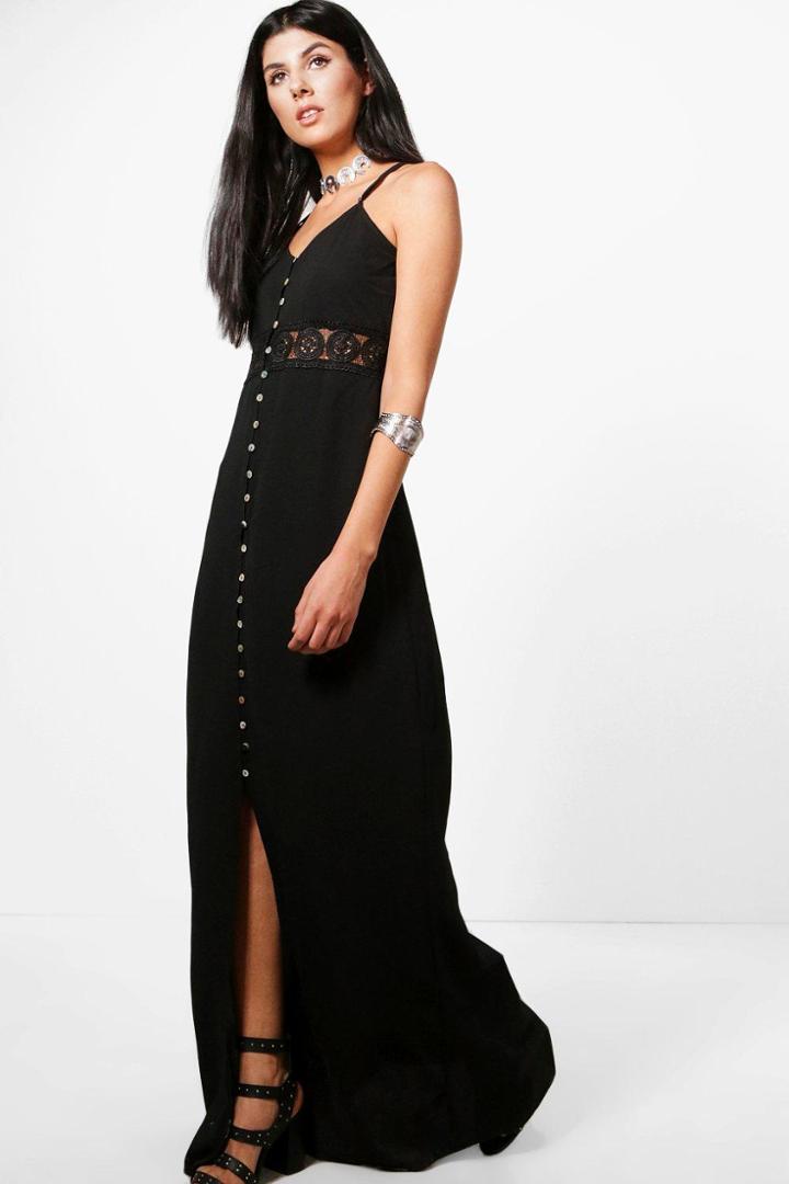 Boohoo Willa Crochet Waist Maxi Dress Black