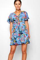 Boohoo Petite Ell Ruched Cut Out Floral Skater Dress