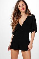Boohoo Petite Lorna Textured Slinky Kimono Wrap Playsuit