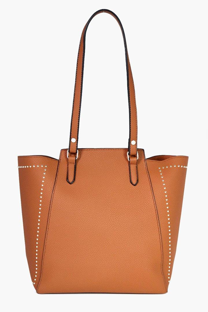 Boohoo Neve Studded Wing Tote Tan