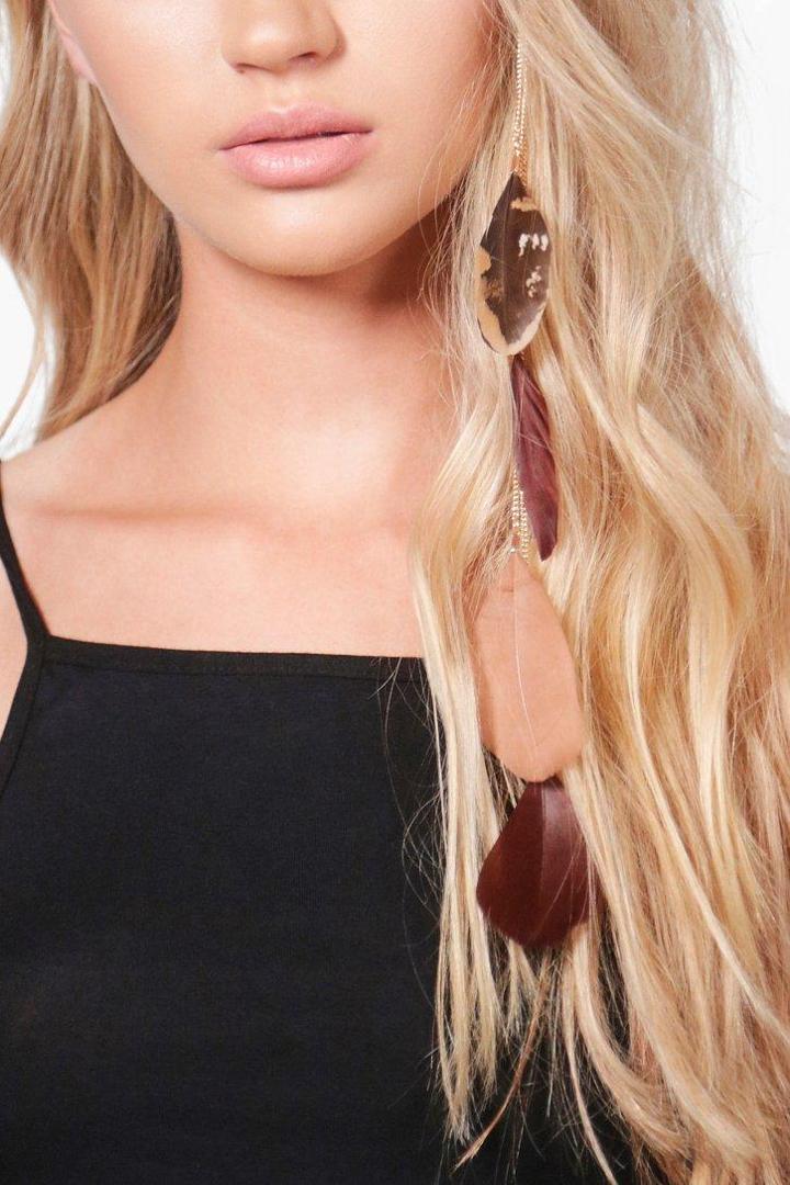 Boohoo Jennifer Feather & Chain Hair Clip Multi