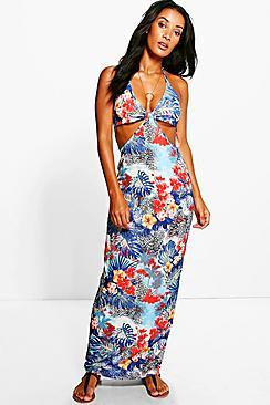 Boohoo Cleo Oriental Animal Print Cut Out Maxi Dress