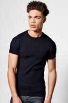 Boohoo Short Sleeve Ribbed Knit T Shirt Ink