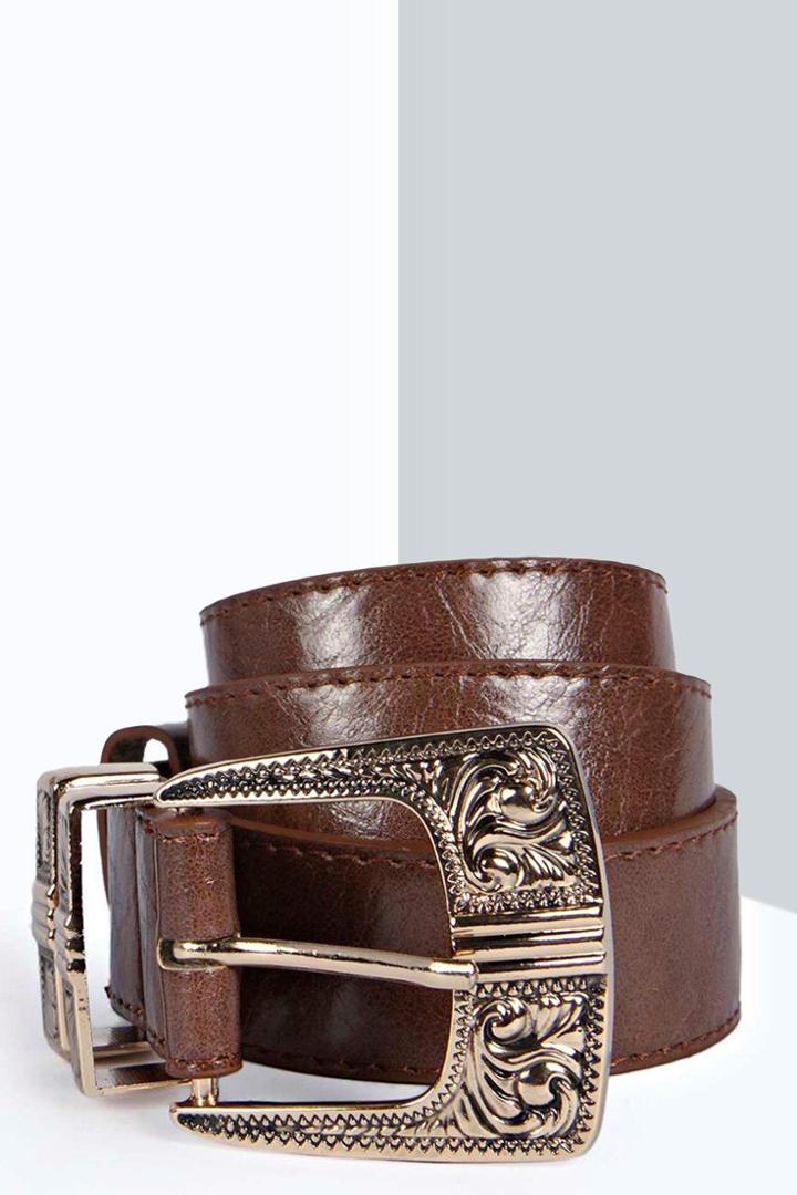 Boohoo Alice Metal Tipped Western Belt Tan