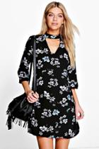 Boohoo Anita Bohemia Floral Cut Out Shift Dress Black