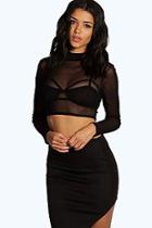 Boohoo Philippa Turtle Neck All Over Mesh Crop