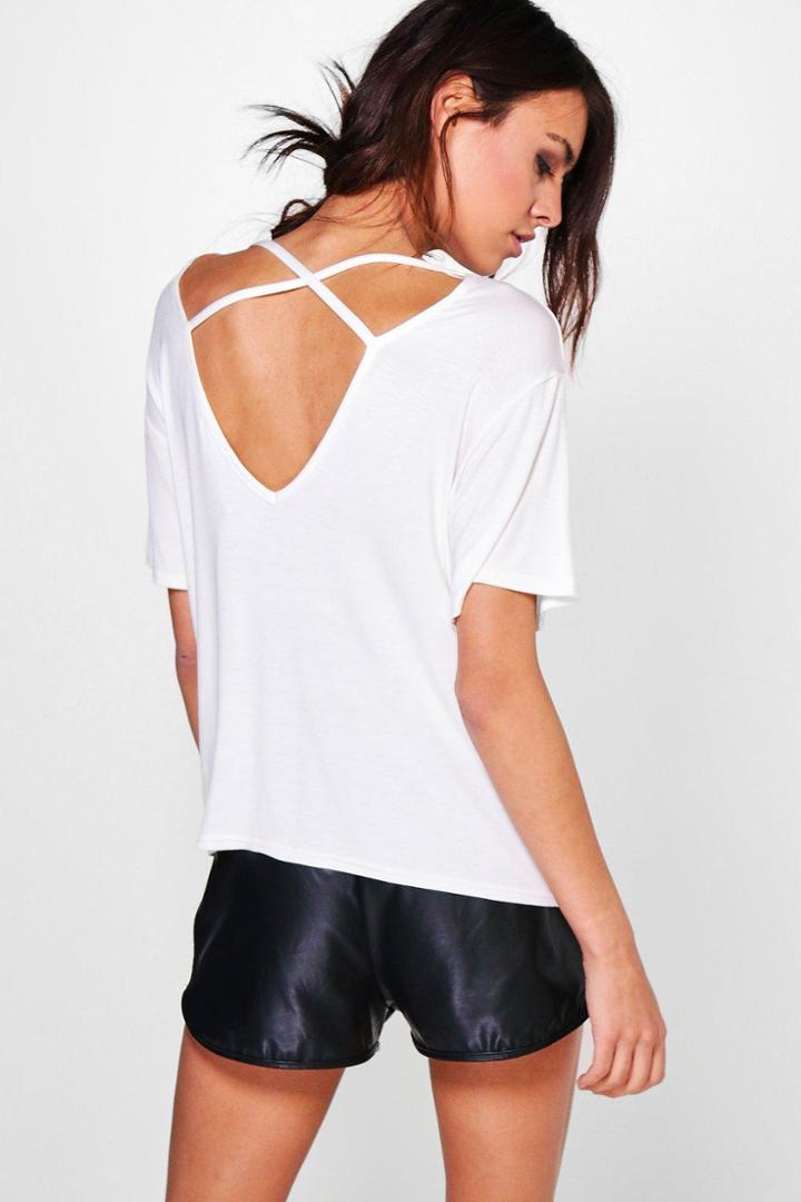 Boohoo Nora Mesh Insert Top Strappy Back Top Cream