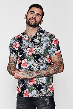 Boohoo Floral Print Revere Short Sleeve Shirt