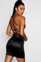 Boohoo Satin Square Neck Strappy Back Bodycon Dress