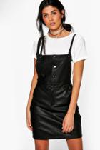 Boohoo Imogen Pu Pinafore Dress Black