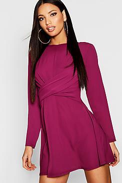 Boohoo Wrap Front Woven Skater Dress