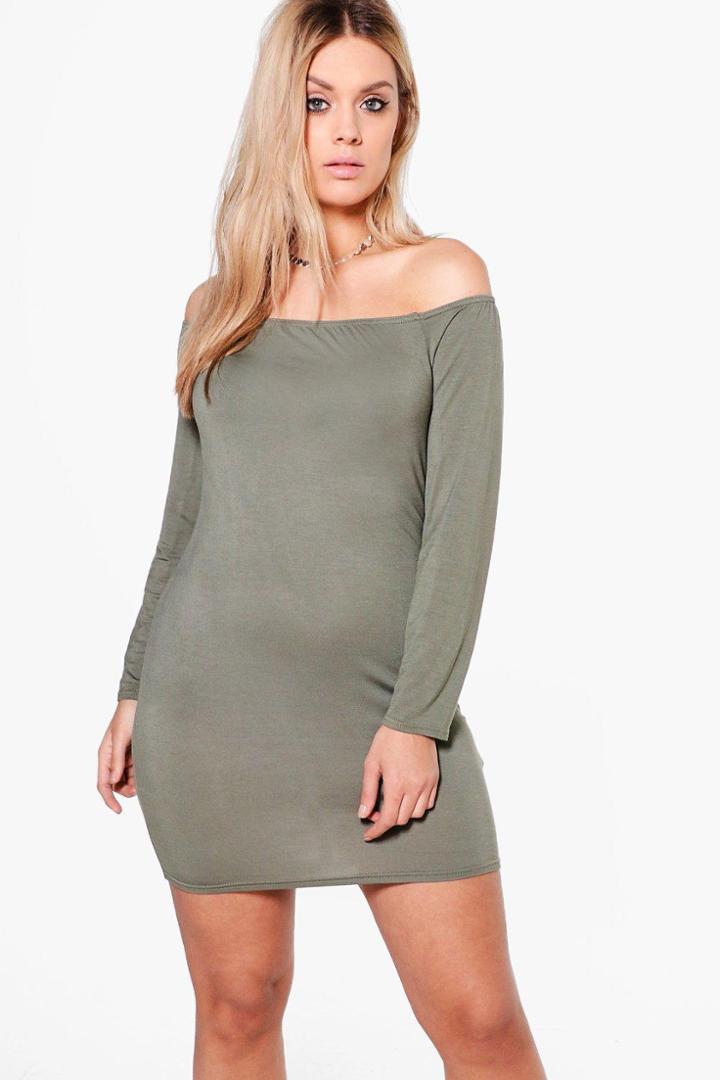 Boohoo Plus Mia Bardot Bodycon Dress Khaki
