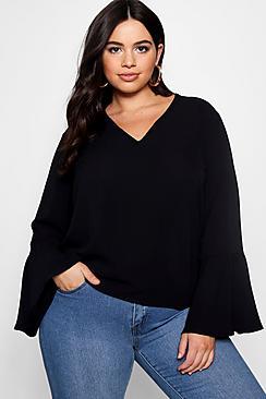 Boohoo Plus Jane Woven Ruffle Sleeve Top
