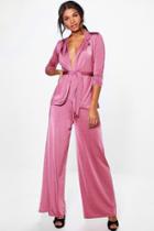 Boohoo Chelsea Tie Waist Slinky Blazer & Trouser Co-ord Rose