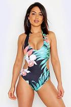 Boohoo Tropical Flower Cut Out Swimsuit