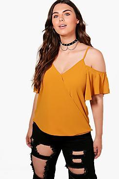 Boohoo Plus Fiona Wrap Front Drape Sleeve Top