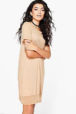 Boohoo Brenda Mesh Panel T-shirt Dress