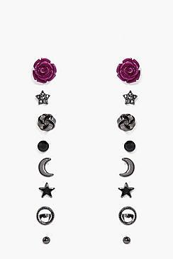 Boohoo Ayla Rose And Star Mixed Earring Stud 6pk