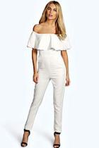 Boohoo Boutique Taylor Frill Off The Shoulder Jumpsuit