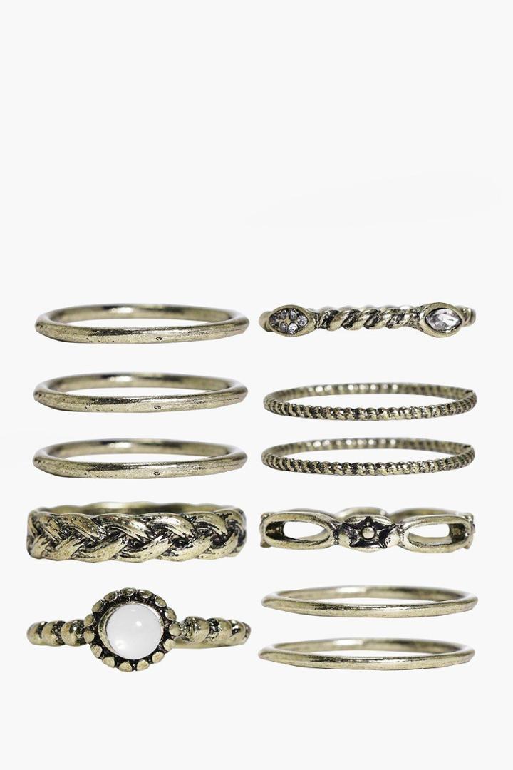 Boohoo Isabelle Skinny Mixed Design Ring Pack Gold