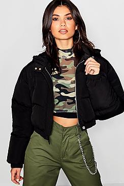 Boohoo Crop Hooded Puffer Jacket